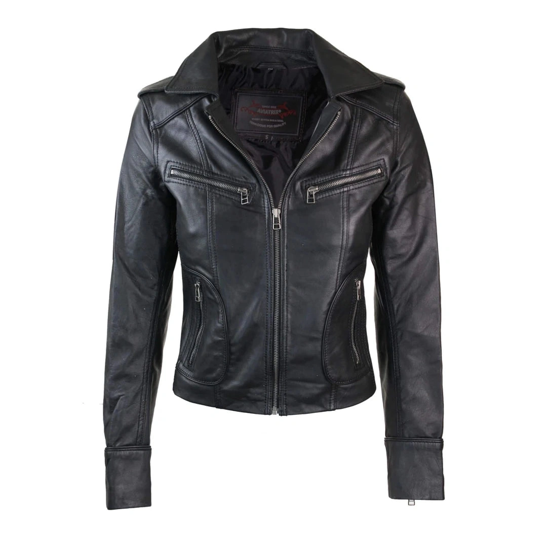 Lederjacke Damen Slim Fit Kurz Biker Stil – Dein rockiger Look für jede Gelegenheit!