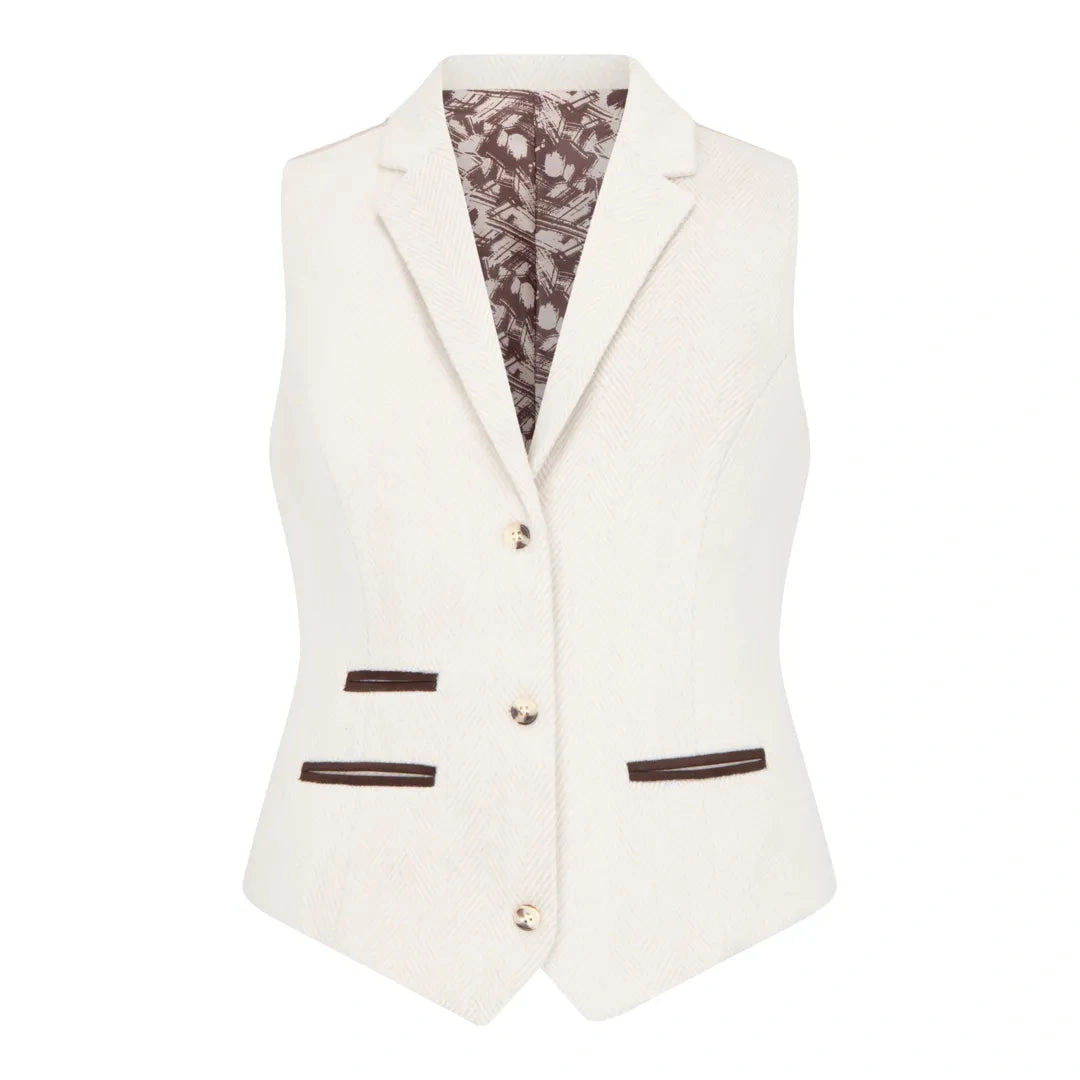 WSN15 Damen Cremefarbener Wollmix Tweed Blazer Weste: Stilvoll & Zeitlos, Perfekt für Jeden Anlass!